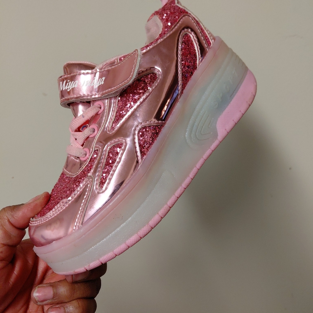 Miya Miya Little Girls Pink Mettallic Heelys Skate Sneakers Size 1-1.5
